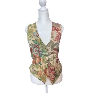 Winter Christmas Floral Pattern Beautiful Vintage Cotton Fabric Vest Size Small